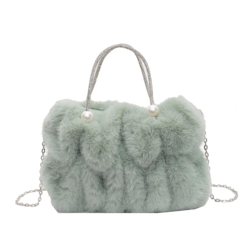 

Delicate women s shoulder bag with pearl decoration monochromatic shoulder bag elegant chain bag