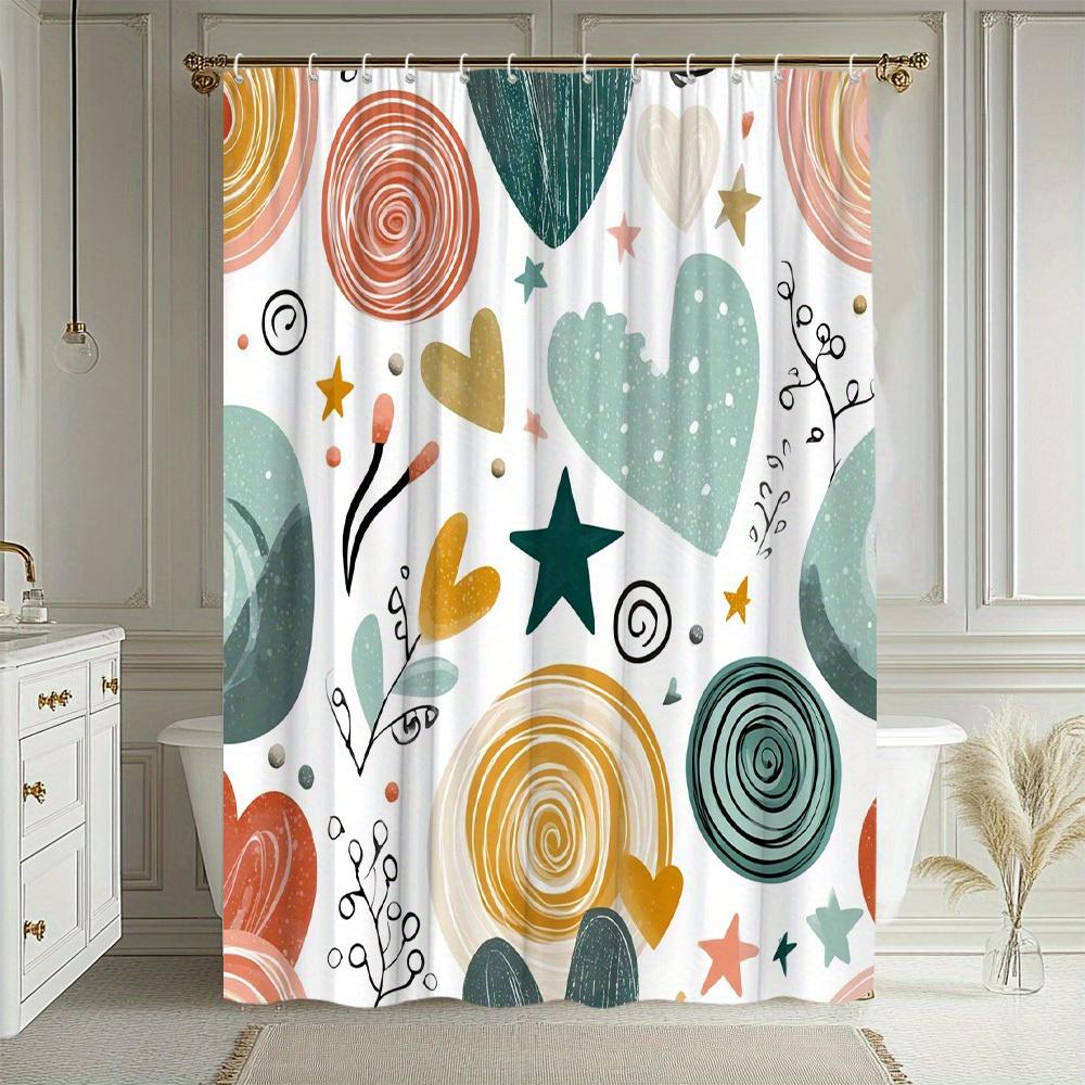 1Pc Modern Creative Heart Shaped Star Shower Curtain Colorful Geometric Pattern Shower Curtain Bathroom Decoration Polyester