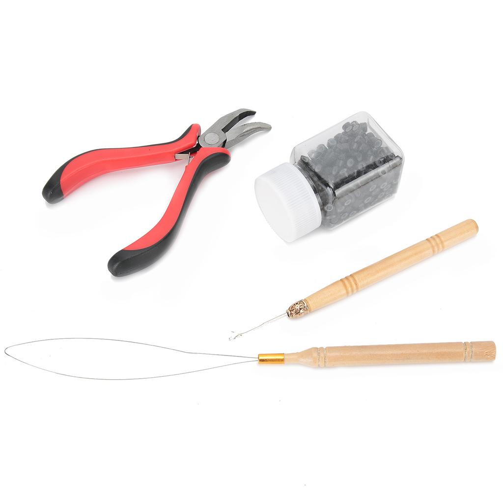 500pcs Silicone Hair Extension Ring Curved Plier Hook Needle Pulling Needle   Hair Extension Tool