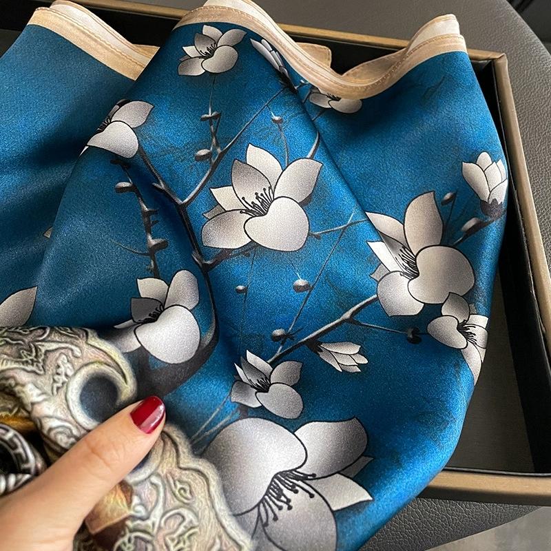 65Cm Square Pure Silk Square Scarf Elegant Silk Decorative Flower Design Necktie Small Neckerchief For Women