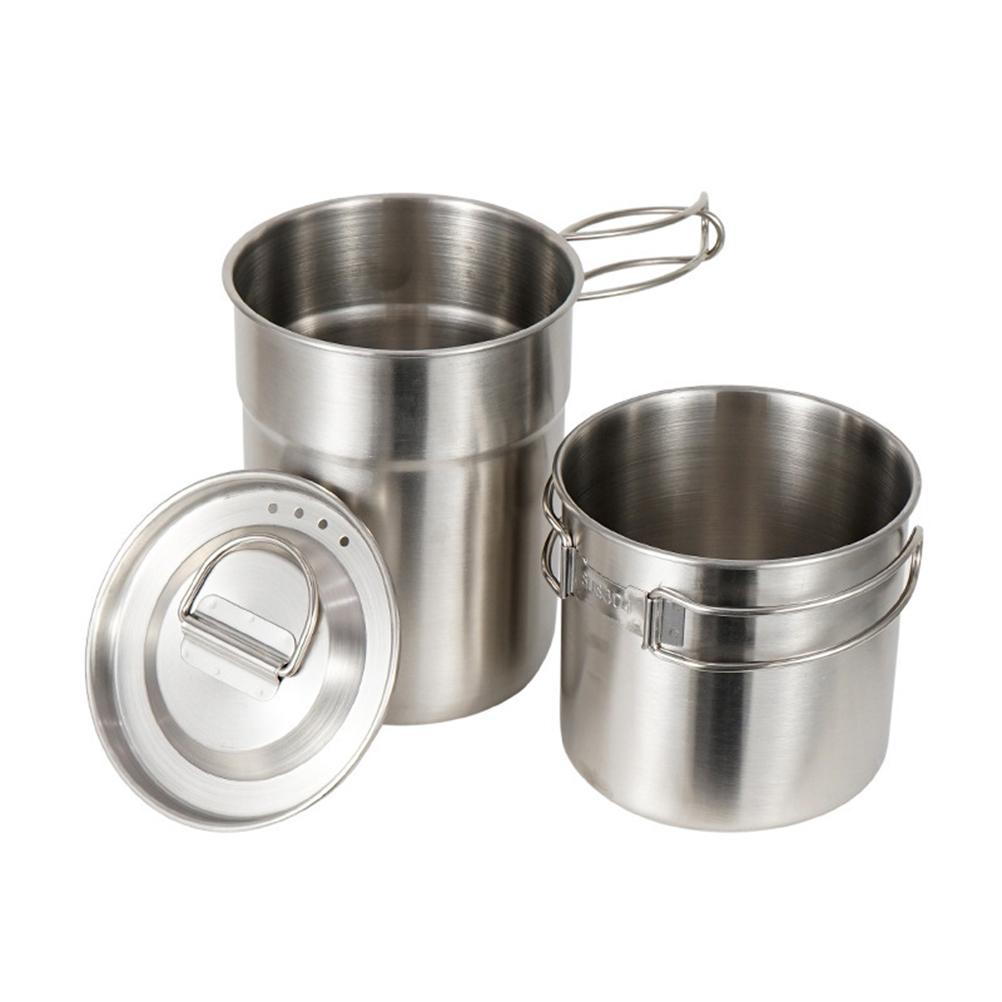 2 Pcs Camping Cookware Cooking Set Outdoor Stainless Steel Camping Pots Cup Mug for Backpacking Hiking Picnic
