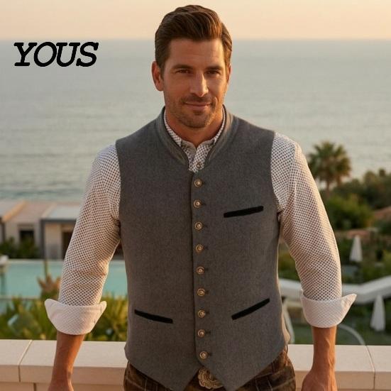 Gilet de Fête de fin d'année Homme Gilet Oktoberfest, Gilet de Costume Traditionnel, Col Montant Boutonné Quotidien Trajet Vêtements Formels