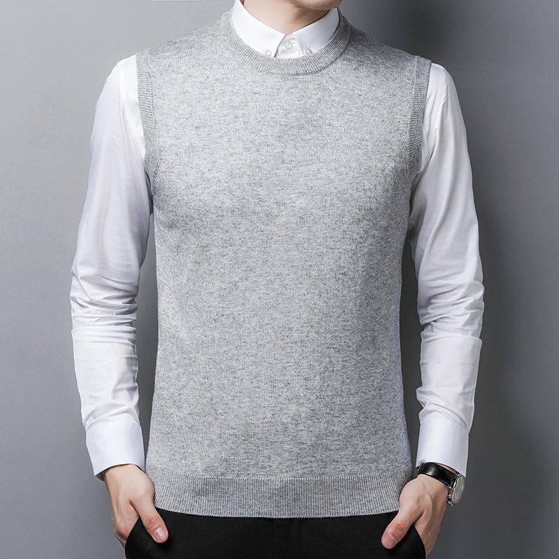 Men S Winter Sleeveless Knit Vest Middle Aged Solid Sweater