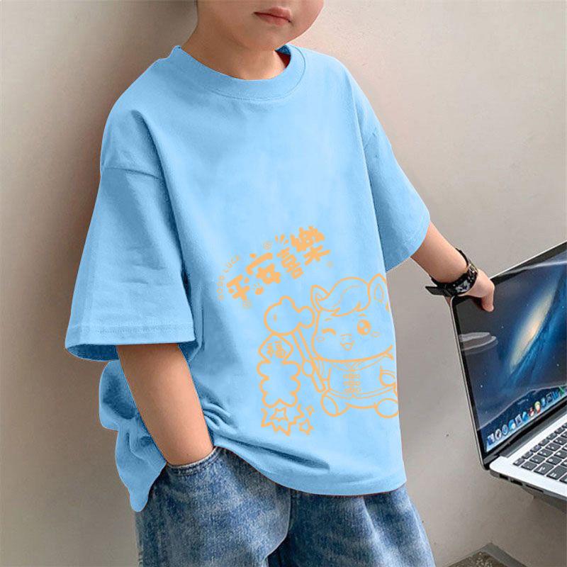 Children's Short Sleeved T-shirt Spring Festival Gift, Unisex Clothing for Boys, Infants, and Girls New Year's Gift