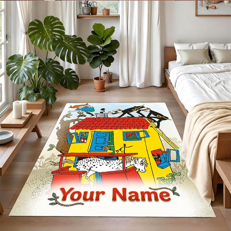 Crystal Velvet Rug Custom Name Text, Soft Non Slip Floor Mat Home DecorPippi Longstocking