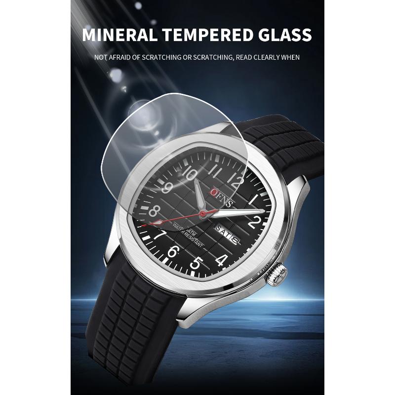 OFNS Fashion Herrenuhr 50M Wasserdicht Luxuriös Leuchtend Datum Woche Multifunktion Business Quarz Armbanduhr