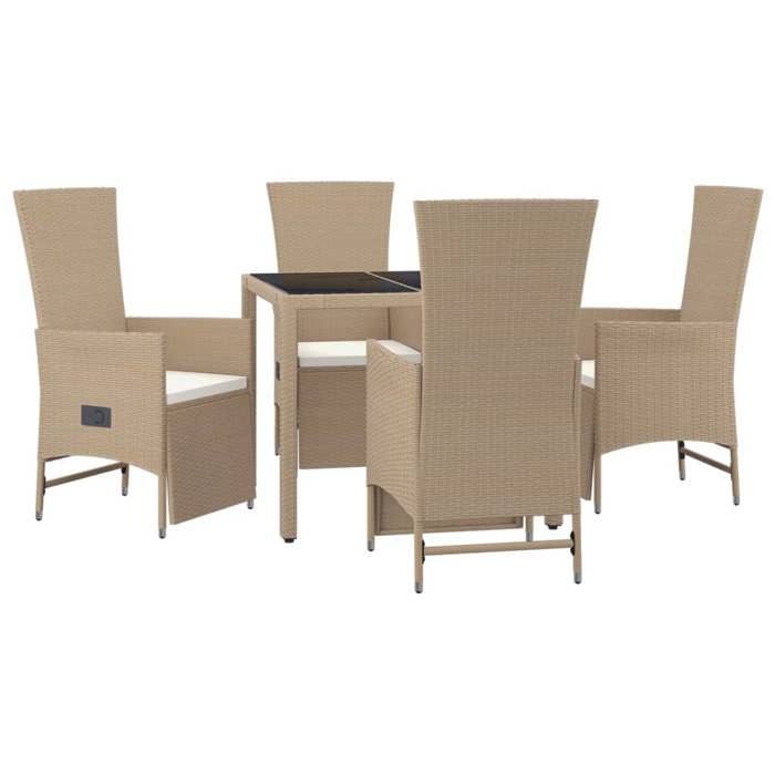 VidaXL Ensemble à manger de jardin avec coussins 5pcs Beige poly rotin, ensemble de salle à manger, ensemble de salle à 3157577