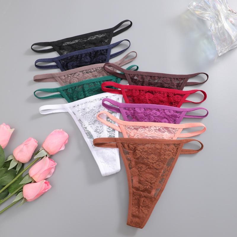 4Pcs/Set Sexy Lace Panties Women Elastic Hollow Out Transparent G-string Thong Female Lace Underpants Perspective Sexy Intimates