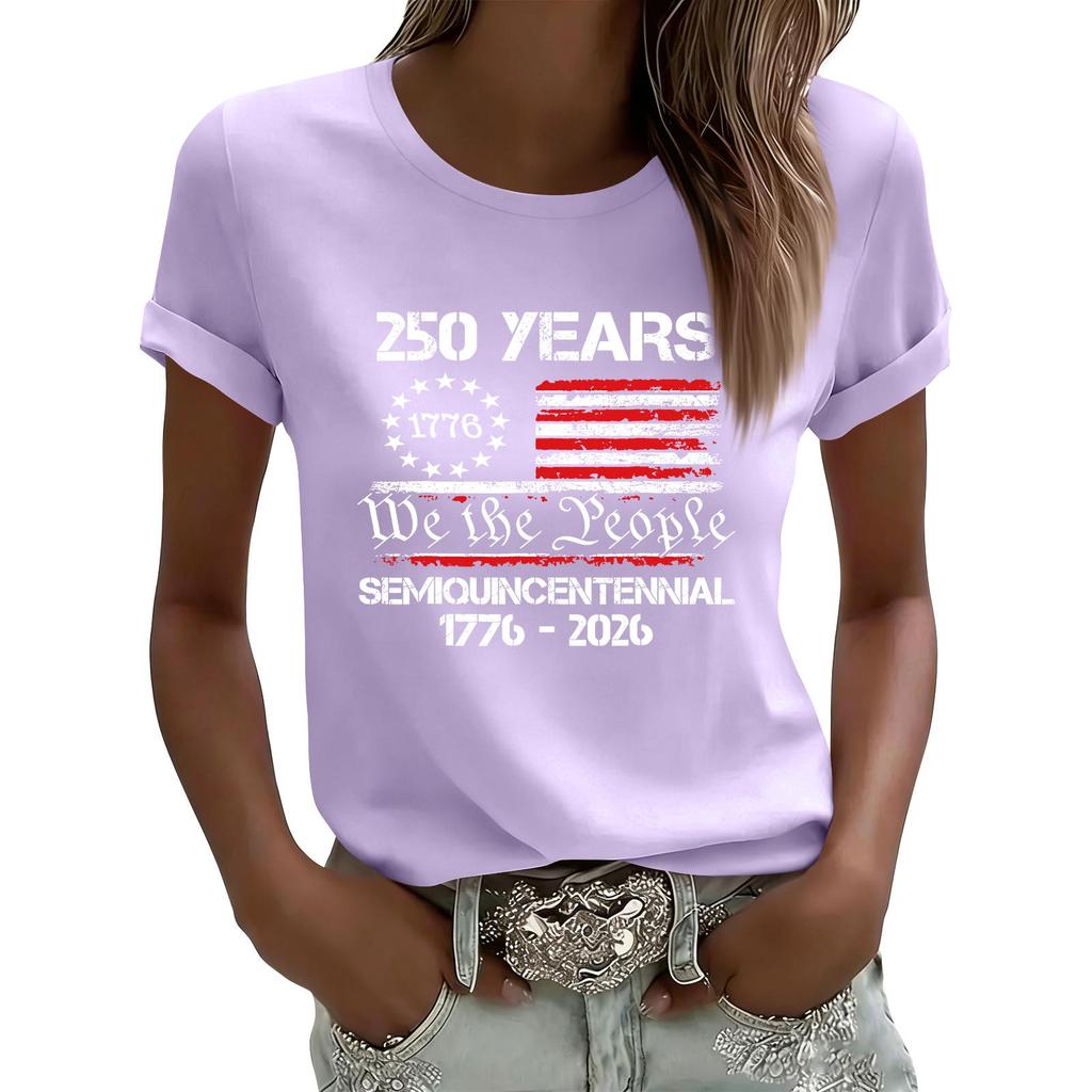 Dámské ležérní tištěné tričko s kulatým výstřihem, svetr s krátkým rukávem