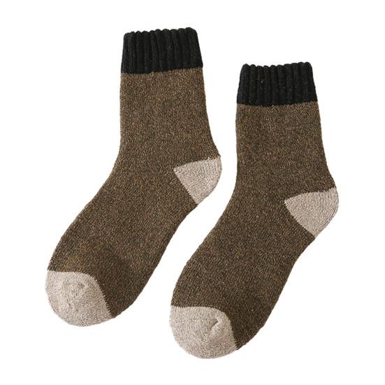 Men Thickened Wool Socks Color-Block Winter Ribbed Terry Socks Breathable Warm Casual Crew Socks for Daily Errands Workout Outdoor Sports