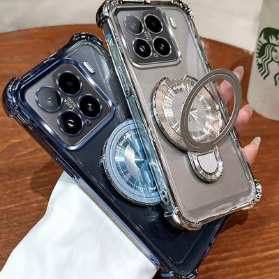 Funda Transparente Antigolpes con Chapado y Soporte Magnético Magsafe para Xiaomi 15 14 Ultra 15T 14T 13 12 12S 11 Lite Pro 4G 5G