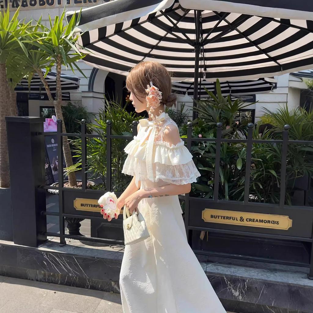 2026 Gentle and Sweet Long Dress Elegant and Clear Long Dress Japanese Two Wear Apricot Huge Good-looking Dating Summer