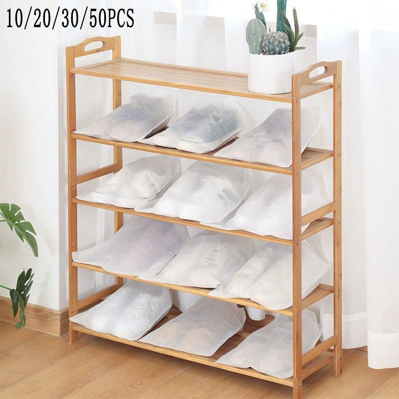 10/20/30Pcs Set Shoe Dust Covers Non-Woven Dustproof Drawstring Clear Storage Bag Travel Pouch Shoe Bags Drying Shoes Protect