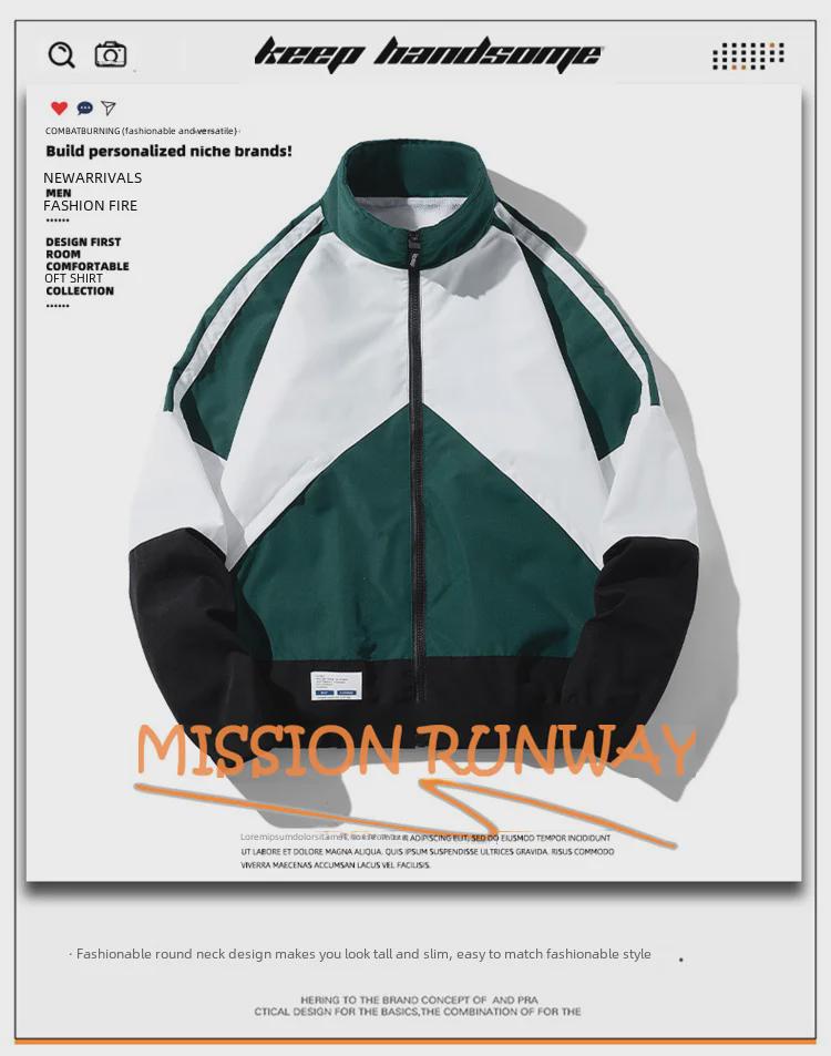 Men's Color Block Casual Sports Jacket - Versatile Spring & Autumn Coat