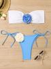 2025 European & American Color Block Rose Bandeau Tie-Up Split Bikini Swimsuit