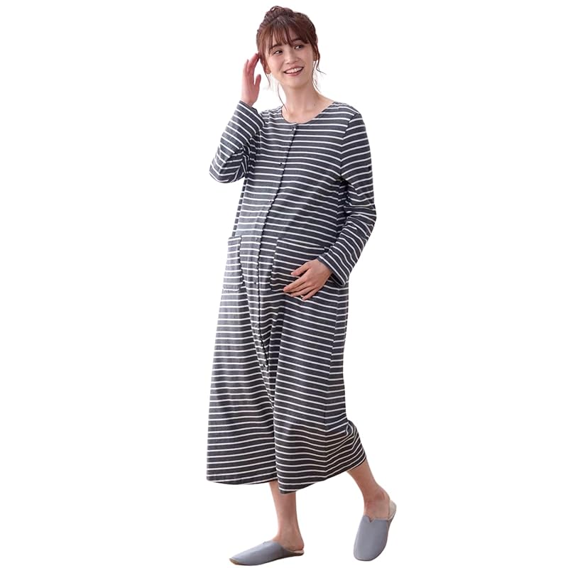

[Belle Maison] maternity pajamas Supports breastfeeding 2WAY cotton material long sleeve Front opening one piece rompers room wear pajamas Prenatal