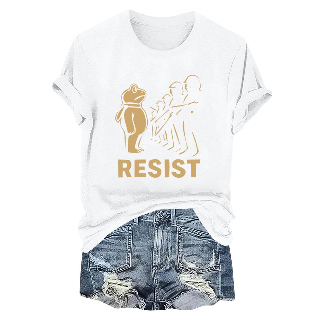 Women's Fashion Casual Printed Round Neck Short Sleeved Pullover T-Shirt Top