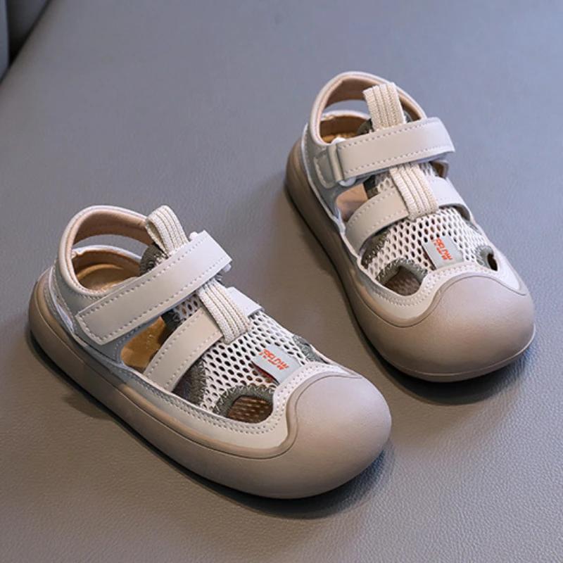 Kids Sandals for Girls Mesh Patchwork Summer Shoes for Boy 2024 New Children Causal Cut-outs Beach Sandals Fashion Non-slip Hot