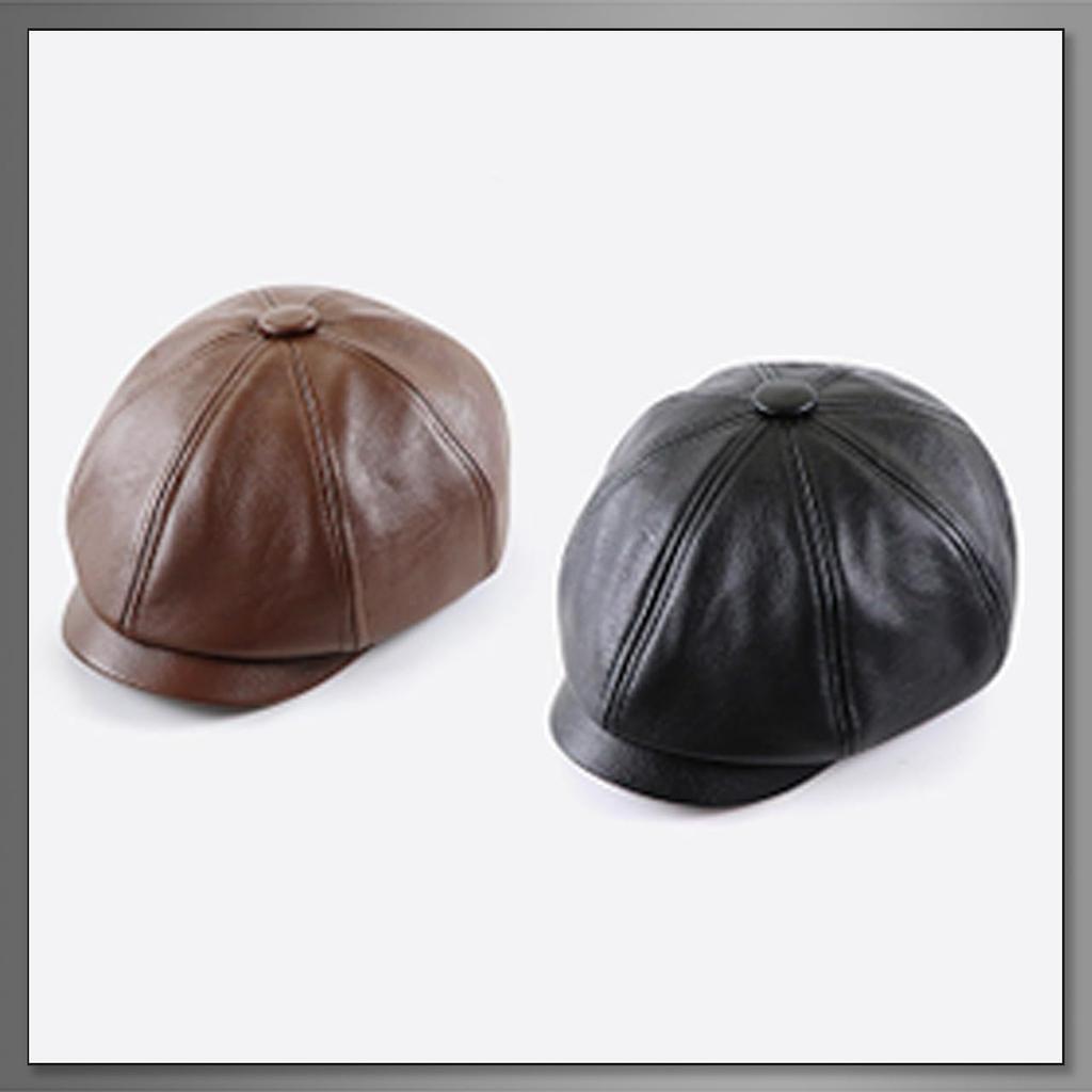 Buzz Selection Leather and PU Leather Newsboy and Cool for Men and CAQ287 Hat, Stylish, Simple, Women, (Black)