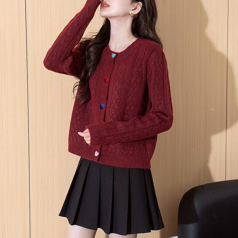 TonLion Women's Retro Heart Button Cardigan