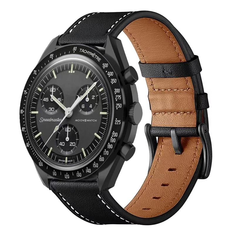 

Винтажный кожаный ремешок для совместной модели Omega X Swatch MoonSwatch Classic браслет на запястье для ремешка для часов MoonSwatch аксессуары Correa 20mm чёрный
