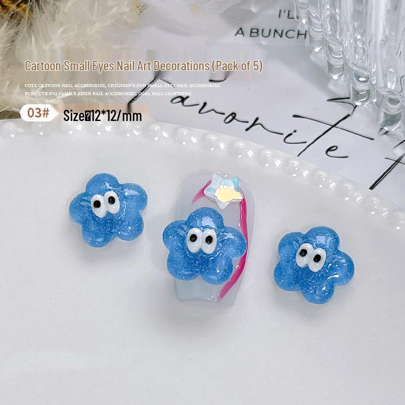 5pcs 3D Nail Art Resin Ornaments: Cute Cartoon Stars, Hearts, Clouds, Lightning with Rhinestones