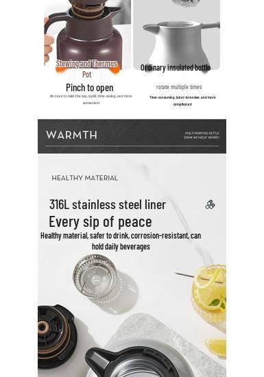 Supor Insulated Kettle: Home Use, Long-lasting Heat, Tea Separation, Double-Layer Chamber, Stewing & Brewing Functions.