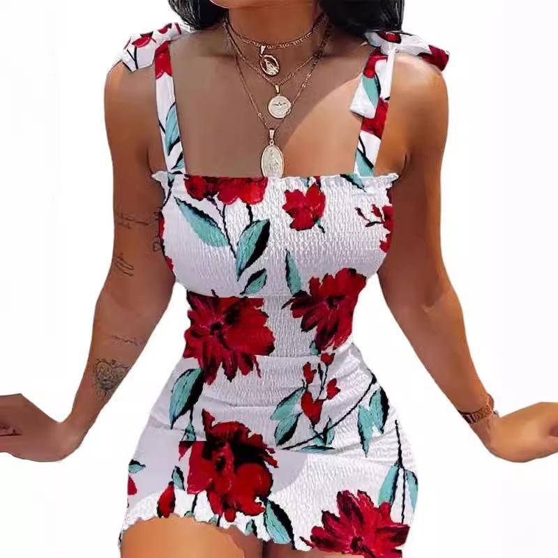 GMXIA Halter Print Line Neck Top Top Waist Sheath Dress for Women