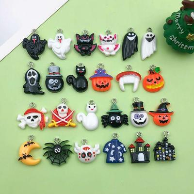 24 Styles Halloween Resin Pumpkin & Ghost Pendant Charms for DIY Jewelry