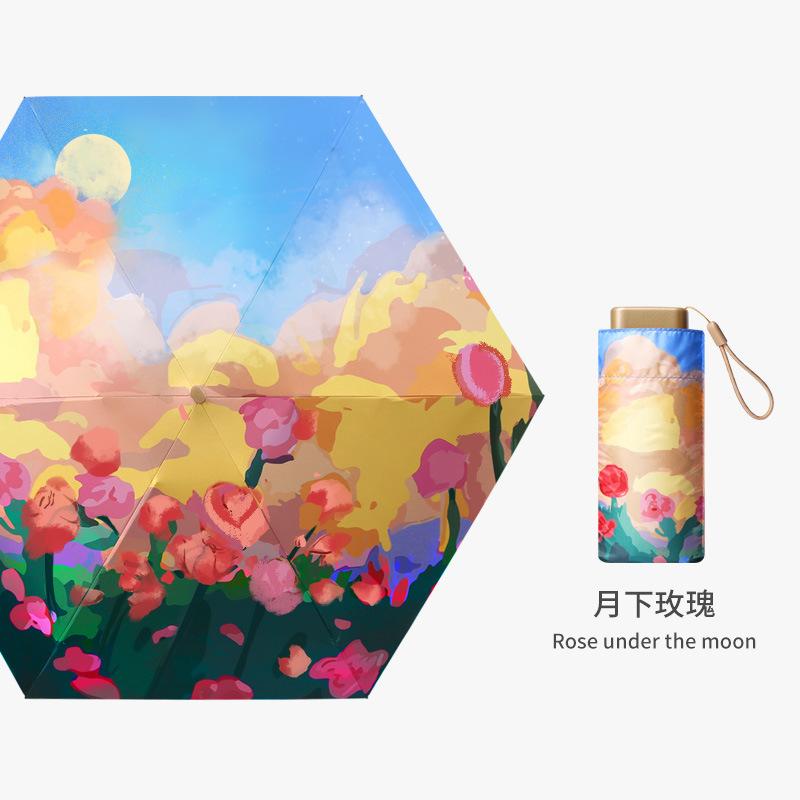 New UV protection sun umbrella flat 60% portable small sunscreen parasol oil painting female folding umbrella dual purpose