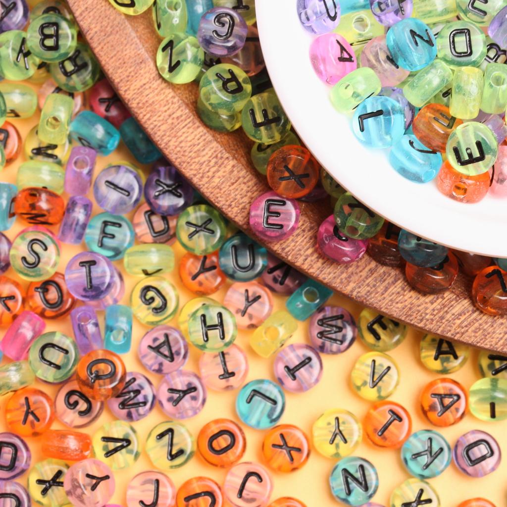 500g About 2500Pcs Flat Round Mixed Letter Loose Beads Alphabet DIY Accessories Jewellery Making 7mm Transparent Acrylic Pendant Necklace Bracelet