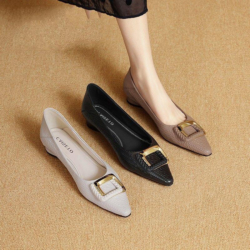 French Shallow Mouth Pointed Head Thick Heel Single Shoes Women's 202 Autumn New Super Temperament Square Head Low Heel Commuter Work Shoes