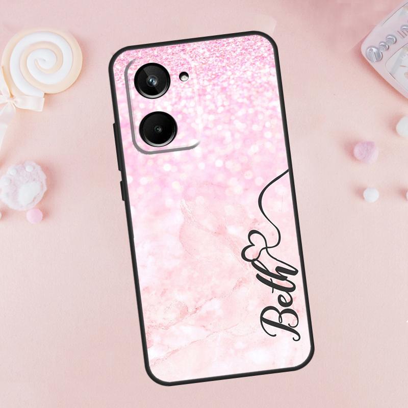 PERSONALISED name initial pink marble For Realme 12 11 10 9 Pro Plus C67 C55 C53 C35 C33 C30 C25s C21Y C15 GT Neo5 GT3 GT5 Case