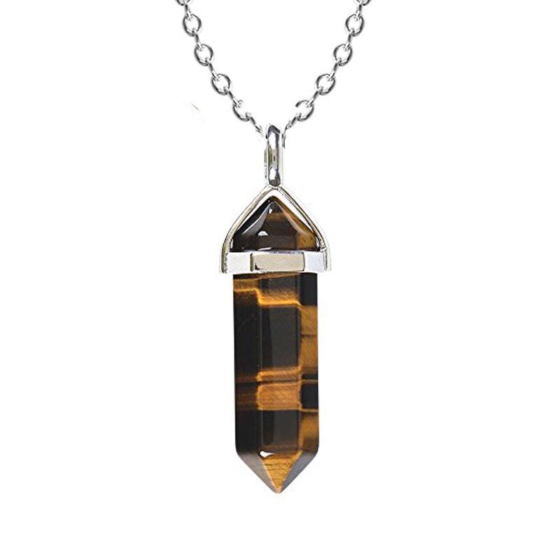 Collar Colgante Hexagonal de Cristal de Piedra Natural - Joyería de Cadena para Clavícula Multicolor