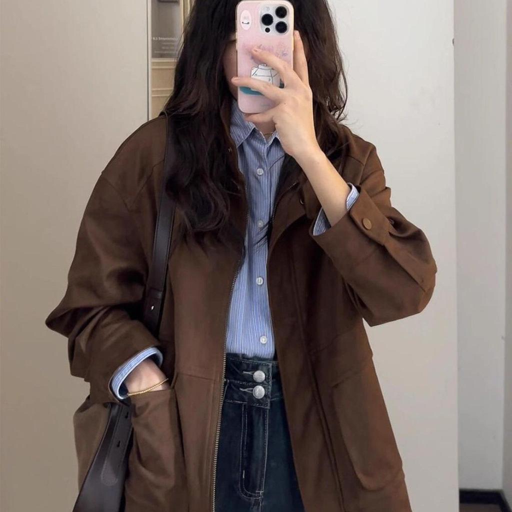 2025 Maillard Retro Brown Women’s Jacket – Spring/Autumn Korean Style Petite Short Coat