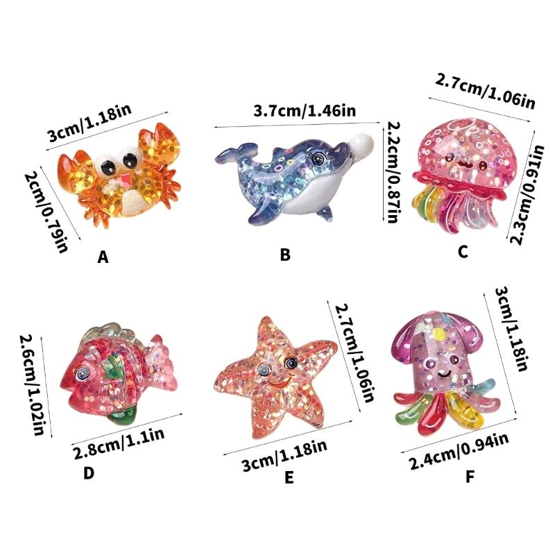 2/6Pcs Resin Sea Animal Figurines Flatback Resin Sea Creature Miniature Ornament for Art Craft Scrapbooking Decoration