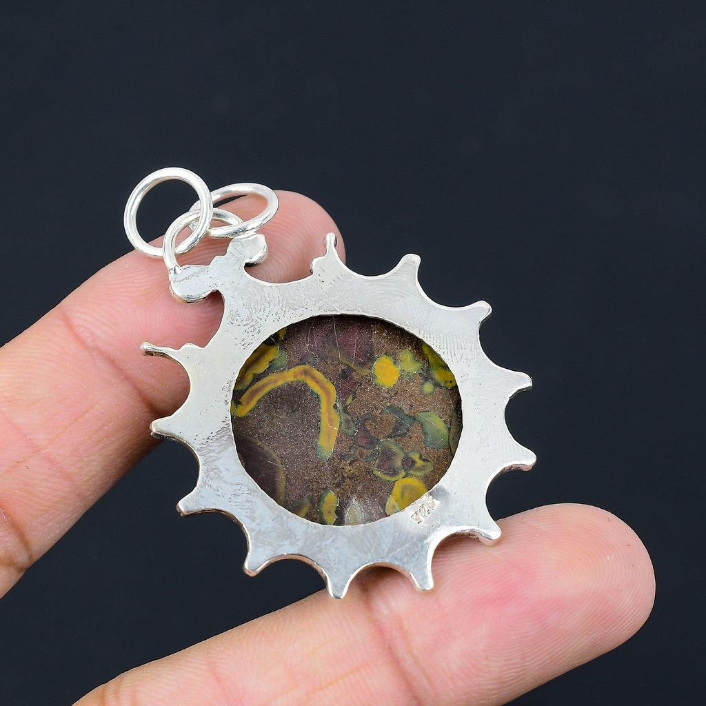 Mothers day Deal Sterling Silver Round Fruit Jasper Gemstone Anniversary Pendant