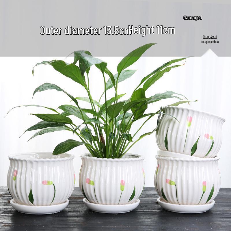 Simple Creative Ceramic Hanging Flower Pot with Tray - Large/Extra Large for Succulents and Green Pothos