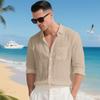 Men's Solid Color Loose-Fit Linen Long-Sleeved Collared Shirt Cardigan