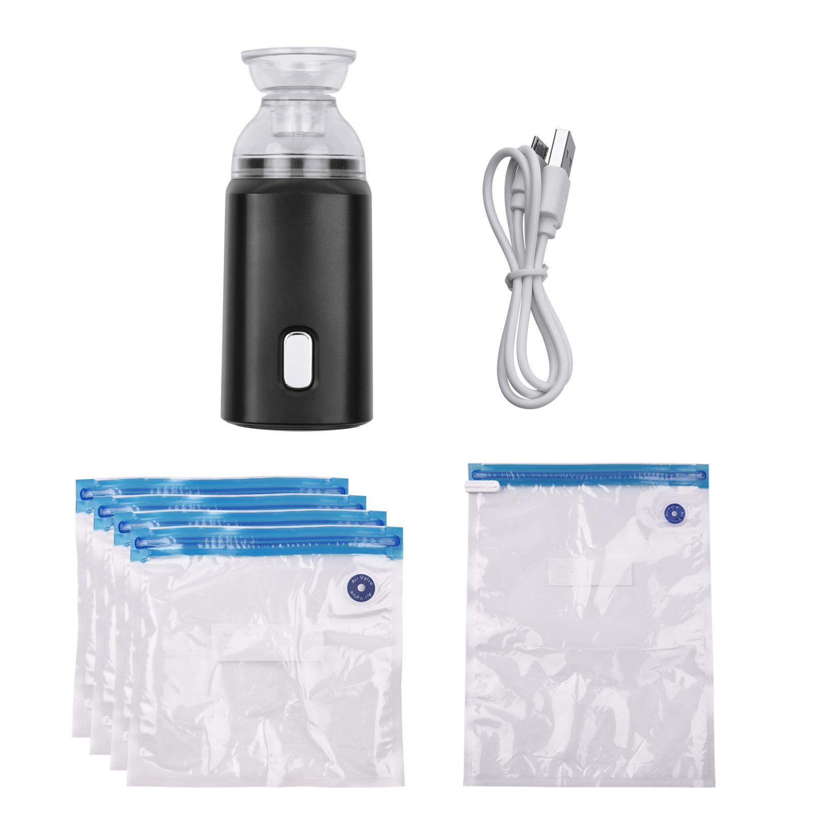 Electric Pump with Vacuum Storage Bags with USB Cable 5 Storage Bags Rechargeable Portable for Travel Home Use Save nero