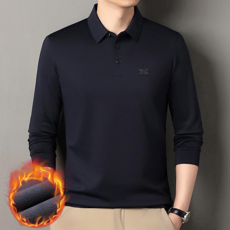 Pánské zimní polo tričko s dlouhým rukávem 2025 s vlněnou a hedvábnou fleecovou podšívkou - High-endová ležérní základní vrstva