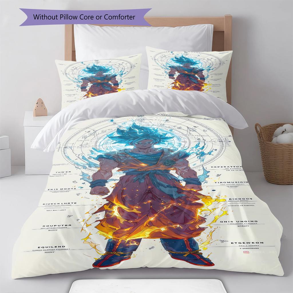 Ropa de cama con estampado de Son Goku, Juego de colcha, Funda de colcha, Funda de almohada, Regalo de cumpleaños para el hogar (1 * funda nórdica + 2 * fundas de almohada, sin núcleo)