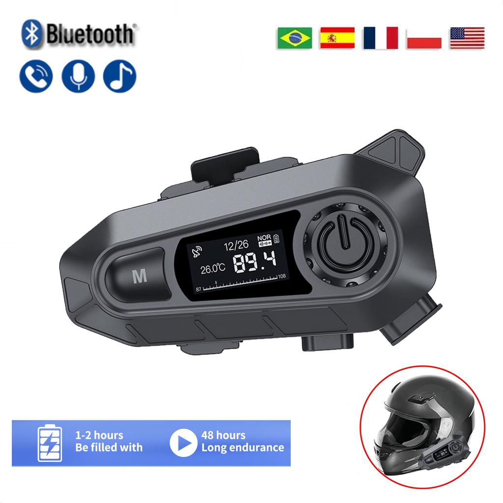 LCD-Display Motorrad Bluetooth Helm Headset Wasserdicht Geräuschunterdrückung BT 5.3 Motorrad Kopfhörer Fahrrad Ohrhörer