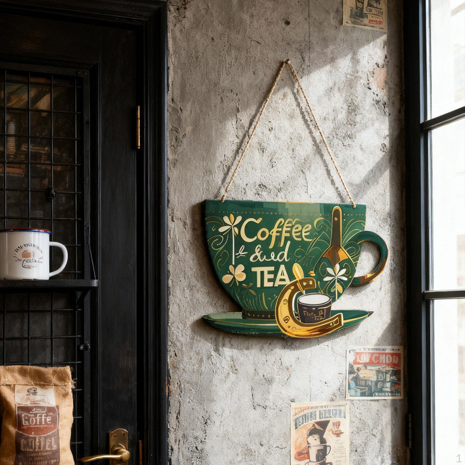 

Coffee Bar Door Sign Business Cup Plaque Cafe Signs for Store Window Shop зелений