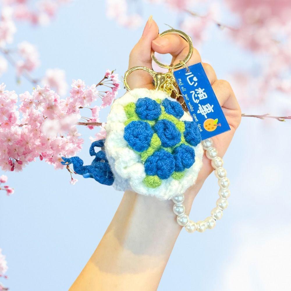 Sweet Flower Bouquet Keychain Rose Car Key Ring Cute Knitted Flower Pendant  Backpack Decor