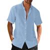 Herren Leinenhemden Kurzarm Button Up Hemden Stehkragen Casual Sommer Home Daily Hemden