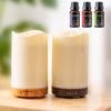 130ml Ultrastille Luchtbevochtiger Hout Kaars Aroma Diffuser met Automatische Uitschakeling, 7-kleuren LED-licht, Inclusief 3 Essentiële Oliën