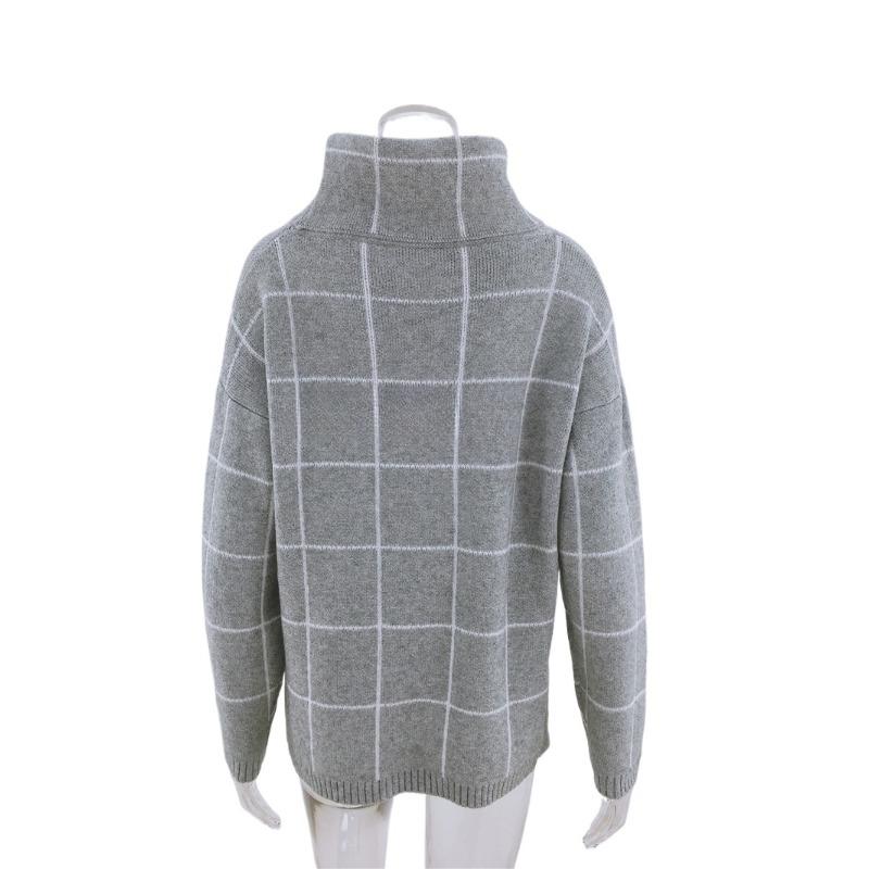 IHUASU Women's Autumn and Winter High Neck Pullover Loose Commuter Knit Sweater Plaid Fashion Jumper