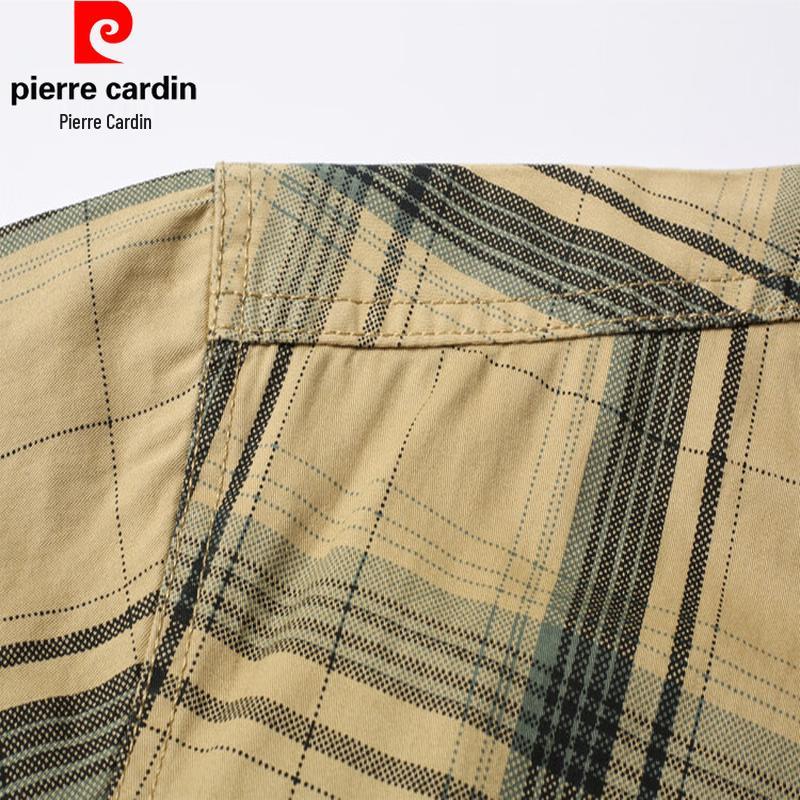 Pierre Cardin Men's Summer Plaid Pure Cotton Short Sleeve Shirt