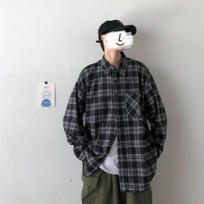 Весенне-летняя клетчатая рубашка для мужчин M чёрный